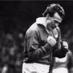 Paul Thorburn celebrates after landing his monster penalty against Scotland in 1986