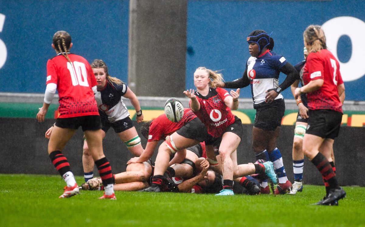 Scrum half Seren Lockwood moves the ball out for Brython Thunder
